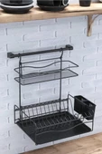 Geseus Home Borulu Askılı Bardaklık Tabaklık Bulaşıklık Mat Siyah KB013S - 2