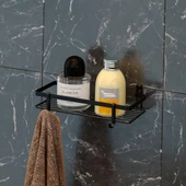 Geseus Tek Katlı Kancalı Banyo Rafı Mat Siyah ES081H - 1