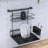 Geseus Home Borulu Askılı Bardaklık Tabaklık Bulaşıklık Mat Siyah KB013S - 1