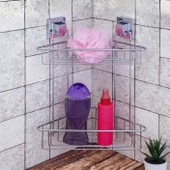Geseus Yapışkanlı Krom İki Katlı Banyo Köşe Rafı EF257 - 1