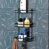 Geseus Üç Katlı Kancalı Banyo Rafı Mat Siyah ES065H - 1