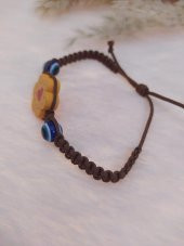 Sevimli Nazar Boncuklu Çiçek Kalp Örgü Ayarlanabilir Bileklik Kahverengi - 2