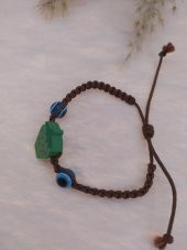 Sevimli Nazar Boncuklu Yeşil Çilek Örgü Ayarlanabilir Bileklik Kahverengi - 2