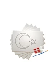 dudu ahşap 5'li SET TÜRK BAYRAĞI BOYAMA SETİ - 17,5 x25 cm TUVAL + 3 BOYA + 1 FIRÇA- CUMHURİYET BAYRAMI - 3