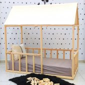 Montessori Yatak Doğal Ahşap Çocuk Baza Karyola Fethiye thumbnail 1