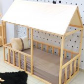 Montessori Yatak Doğal Ahşap Çocuk Baza Karyola Fethiye thumbnail 4