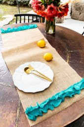 Mavi Fırfırlı El Yapımı Jüt Runner 40 x 140 - 1