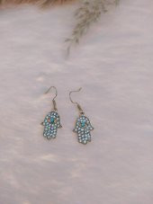 Hdmarketim Otantik Swarovski Taşlı Sallantılı Hamsa Figürlü Küpe Sarı - 1