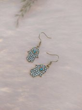 Hdmarketim Otantik Swarovski Taşlı Sallantılı Hamsa Figürlü Küpe Sarı - 2