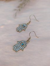 Hdmarketim Otantik Swarovski Taşlı Sallantılı Hamsa Figürlü Küpe Sarı - 3