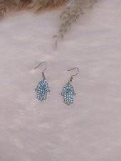 Hdmarketim Otantik Swarovski Taşlı Sallantılı Hamsa Figürlü Küpe Beyaz thumbnail 1