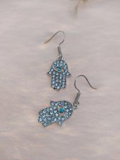 Hdmarketim Otantik Swarovski Taşlı Sallantılı Hamsa Figürlü Küpe Beyaz thumbnail 2