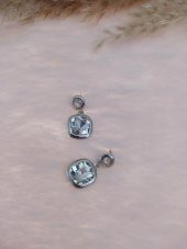 Hdmarketim Otantik Swarovski  Beyaz Taşlı Işıltılı Sallantılı Küpe Beyaz - 2