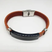 Turuncu Renk Ortasında Siyah Metal Bileklik - 1