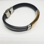 Deri Arasında Metal zincir Altın Tokalı Bileklik - 12