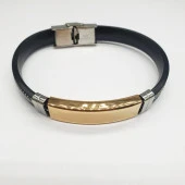 Deri Arasında Metal zincir Altın Tokalı Bileklik - 10