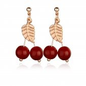 KL- ÇİFT KİRAZ YAPRAK DETAY ROSE RENK KÜPE - 1