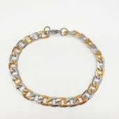 Altın ve Gümüş Renk Çizgili Çelik Bileklik - 5