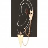 KL- OBJE VE ZİNCİR EAR CUFF ÜÇGEN DETAY ROSE RENK KÜPE - 1