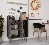 Enwood MAGNETAR GRİ MDF KAHVE KÖŞESİ AHŞAP AYAKLI PANJUR KAPAKLI-RAFLI - 2