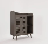 Enwood MAGNETAR GRİ MDF KAHVE KÖŞESİ AHŞAP AYAKLI PANJUR KAPAKLI-RAFLI - 3