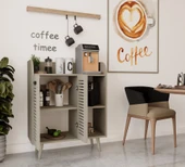 Enwood MAGNETAR KUM TAŞI RENGİ MDF KAHVE KÖŞESİ AHŞAP AYAKLI PANJUR KAPAKLI-RAFLI - 2