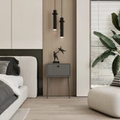 Enwood CANOPUS MDF GRİ AHŞAP AYAKLI TEK KAPAKLI KOMODİN - 1