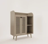 Enwood MAGNETAR KUM TAŞI RENGİ MDF KAHVE KÖŞESİ AHŞAP AYAKLI PANJUR KAPAKLI-RAFLI - 3