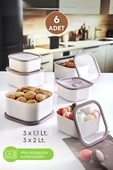6 Adet Sızdırmaz Erzak Saklama Kabı 3x1,1 Lt. 3x2 Lt.bej-mikrodalga Girebilen Saklama Kabı - 1