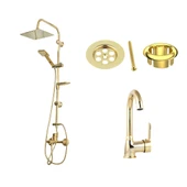 FKN Altın Duş Takımı Banyo Bataryası Lavabo Bataryası Lavabo Yüzüğü ve Süzgeci thumbnail 1