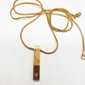 Altın Renk Mor Taşlı Çubuk Model Çelik Kolye - 9