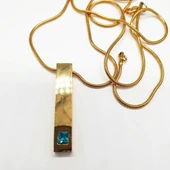 Altın Renk Mavi Taşlı Çubuk Model Çelik Kolye - 12