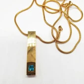 Altın Renk Mavi Taşlı Çubuk Model Çelik Kolye - 3