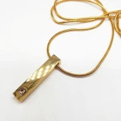 Altın Renk Mor Taşlı Çubuk Model Çelik Kolye - 4