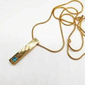 Altın Renk Mavi Taşlı Çubuk Model Çelik Kolye - 8