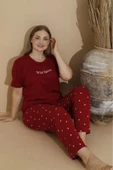 Boyraz Kadın Milan Büyük Beden Bisiklet Yaka Kısa Kol İnce Pijama Takımı 11053 - 1 Adet  XL Bordo - 5