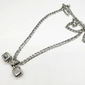 Dumbell Model Gümüş Renk Çelik Kolye - 5