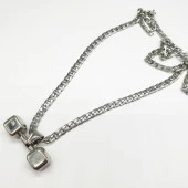 Dumbell Model Gümüş Renk Çelik Kolye - 3