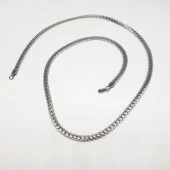 Gümüş Renk Çizgili Erkek Çelik Kolye - 8