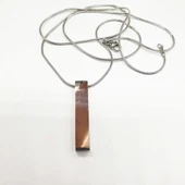 Gümüş Renk İnce Zincirli Çubuk Model Çelik Kolye - 11