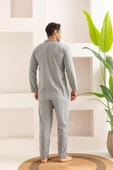 Erkek Jakarlı Düğmeli Pamuk Pijama Takımı- Çizgili Erkek Pijama - 5