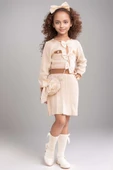 Kız Çocuk Beli Şerit ve Göğsü Fiyonk Detaylı Eteği Piliseli Krem Şifon Elbise thumbnail 5
