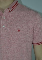 MARKOVA 3809 PETEK DESENLİ POLO YAKA ERKEK KIRMIZI T-SHİRT - 6