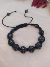 Hdmarketim Sıralı Siyah Taşlı Örgü Bileklik Ayarlanabilir - 1