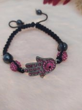Hdmarketim Sıralı Swarovski Siyah Pembe Taşlı Örgü Bileklik Ayarlanabilir - 1
