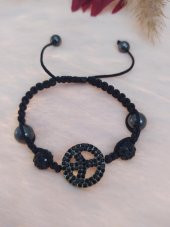 Hdmarketim Sıralı Swarovski Siyah Taşlı Örgü Bileklik Ayarlanabilir - 1