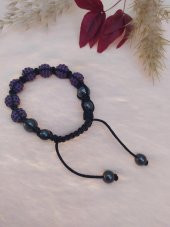 Hdmarketim Sıralı Swarovski Siyah Mor Taşlı Örgü Bileklik Ayarlanabilir - 3