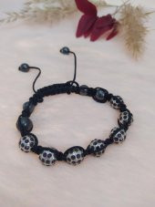 Hdmarketim Sıralı Swarovski Siyah Mor Taşlı Örgü Bileklik Ayarlanabilir - 1