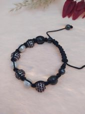 Hdmarketim Sıralı Siyah Taşlı Ve İncili Örgü Bileklik Ayarlanabilir - 2