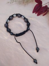 Hdmarketim Sıralı Siyah Taşlı Ve İncili Örgü Bileklik Ayarlanabilir - 3